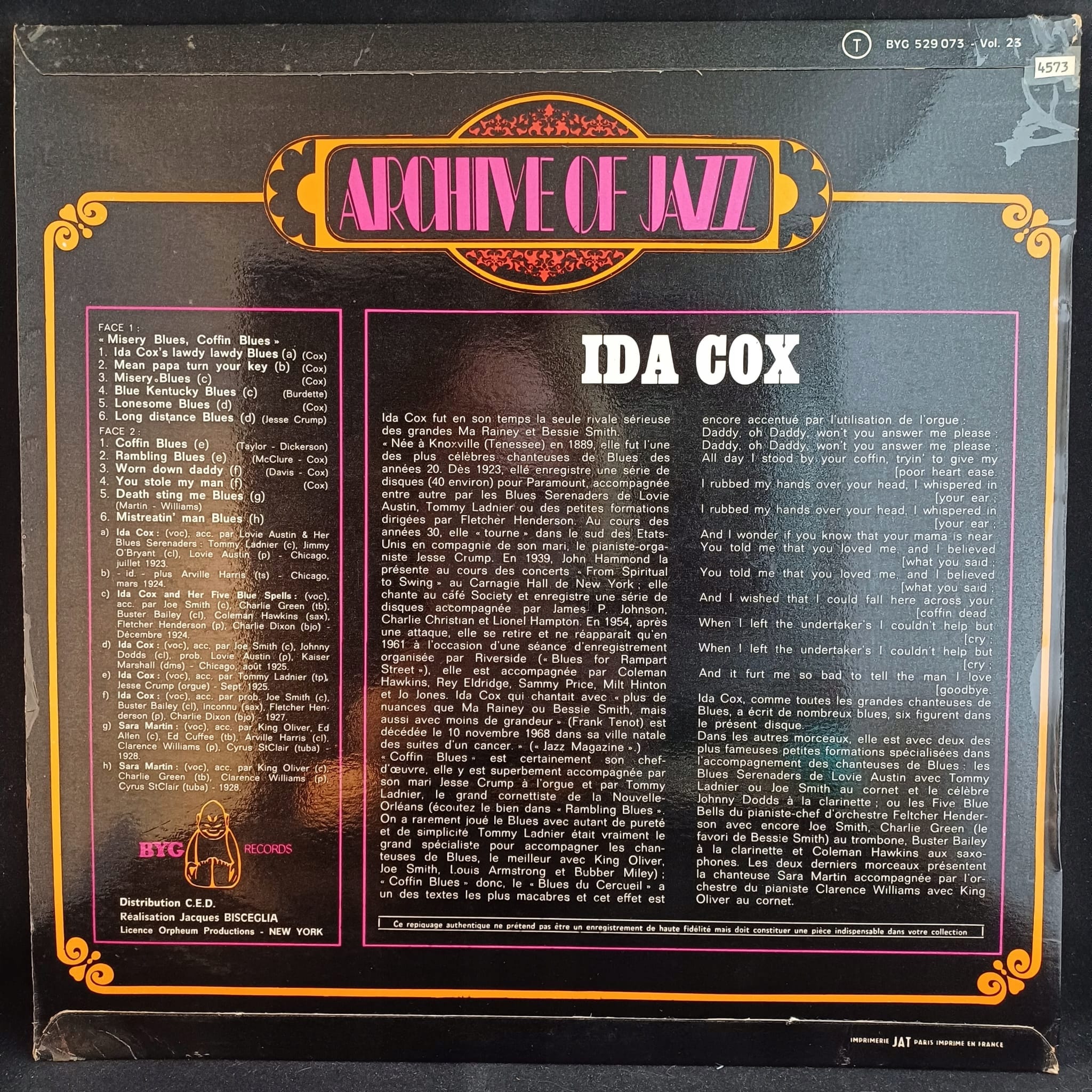 Ida Cox - Archive Of Jazz Volume 23 - Misery Blues - Coffin Blues VG- - obrazek 2